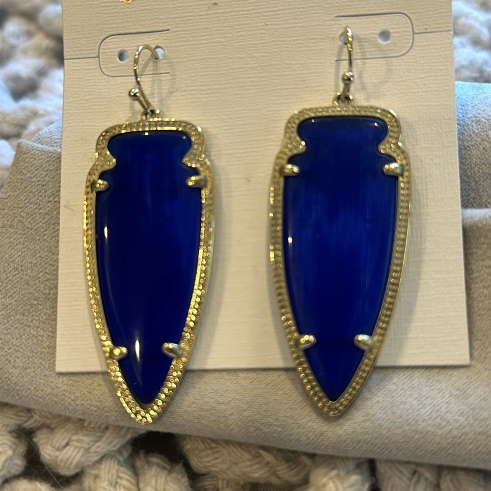 Kendra Scott Skylar Cobalt Blue Cat’s Eye and Gold Earrings